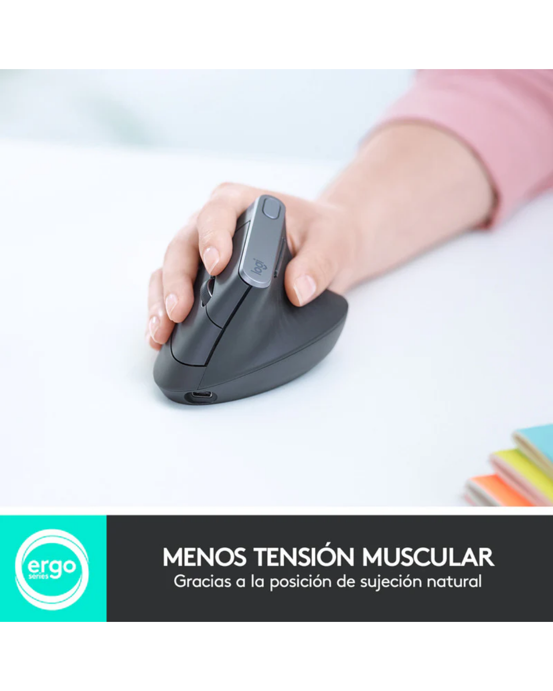 Mouse Logitech MX Vertical Ergonómico Inalámbrico Bluetooth Recargable Grafito