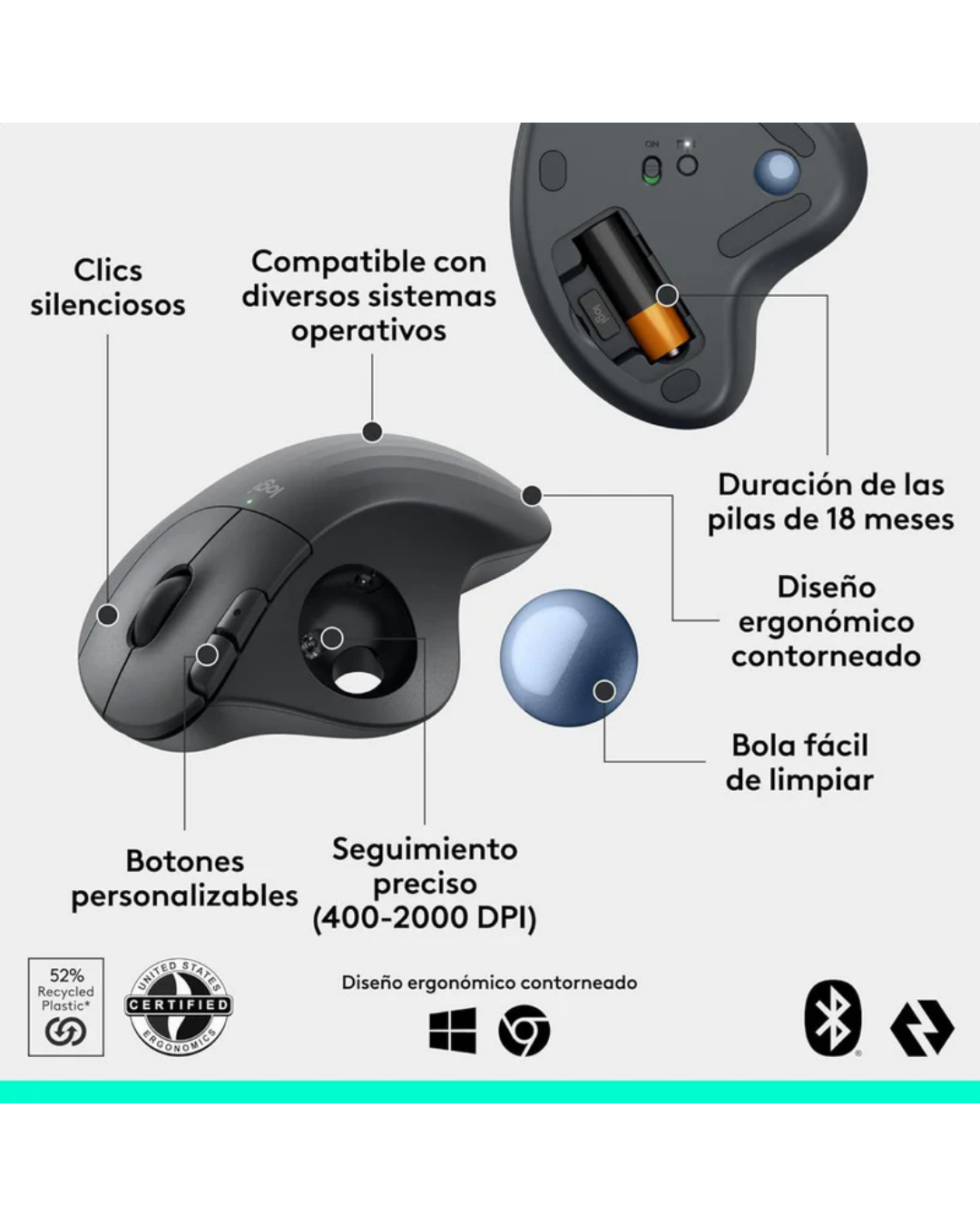 Mouse Logitech M575S Trackball Inalámbrico Bluetooth USB Ergonómico