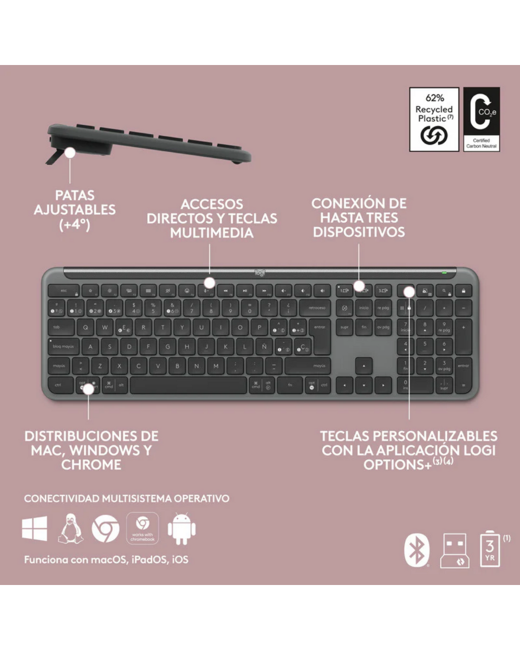 Teclado Logitech Signature Slim K950 Inalámbrico Bluetooth Multi-Device