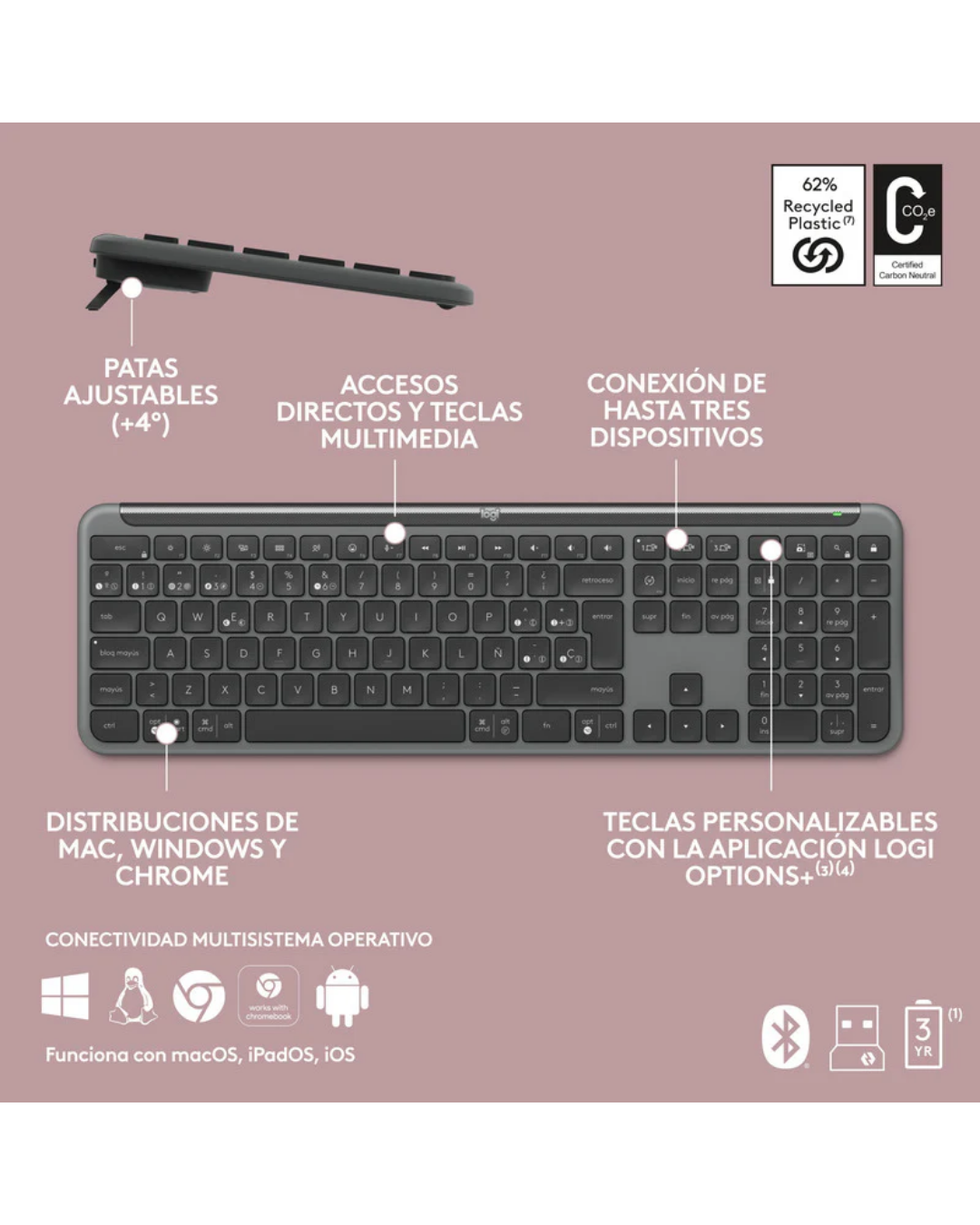 Teclado Logitech Signature Slim K950 Inalámbrico Bluetooth Multi-Device