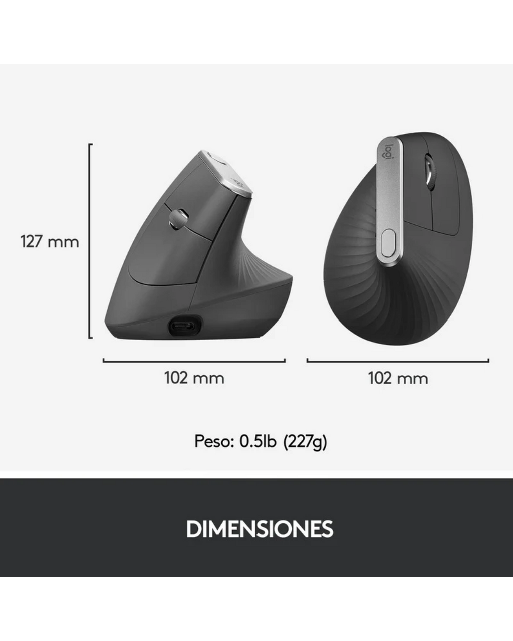 Mouse Logitech MX Vertical Ergonómico Inalámbrico Bluetooth Recargable Grafito