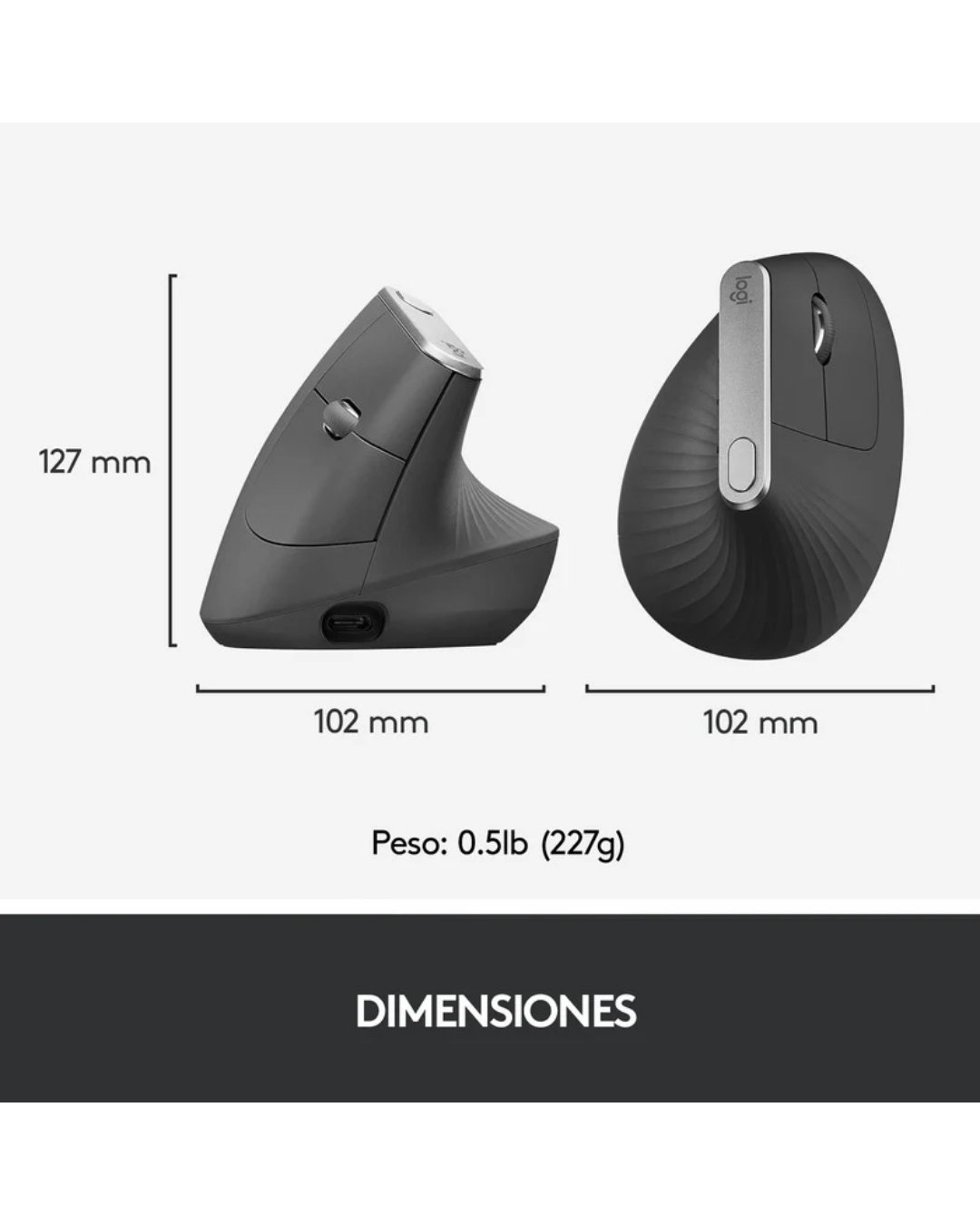 Mouse Logitech MX Vertical Ergonómico Inalámbrico Bluetooth Recargable Grafito