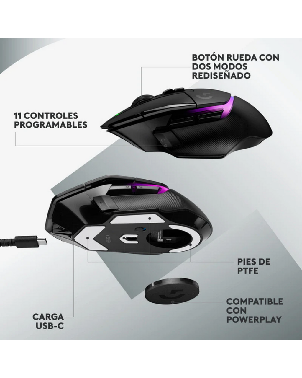 Mouse Gamer Logitech G502 X LIGHTFORCE Alto Rendimiento RGB Negro