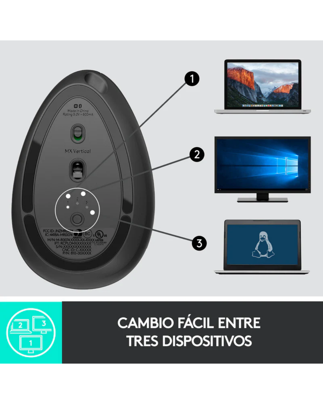 Mouse Logitech MX Vertical Ergonómico Inalámbrico Bluetooth Recargable Grafito